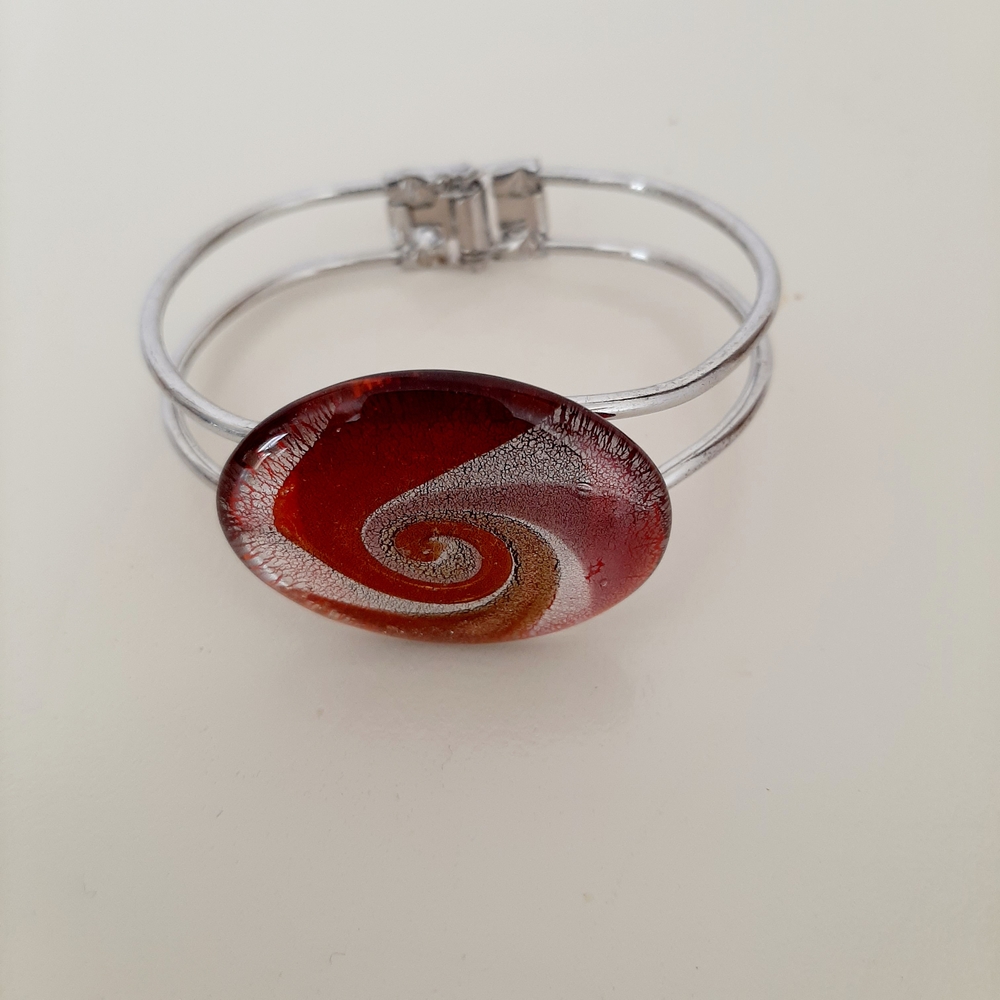 Red and Silver Swirl Bracelet with Modern Design